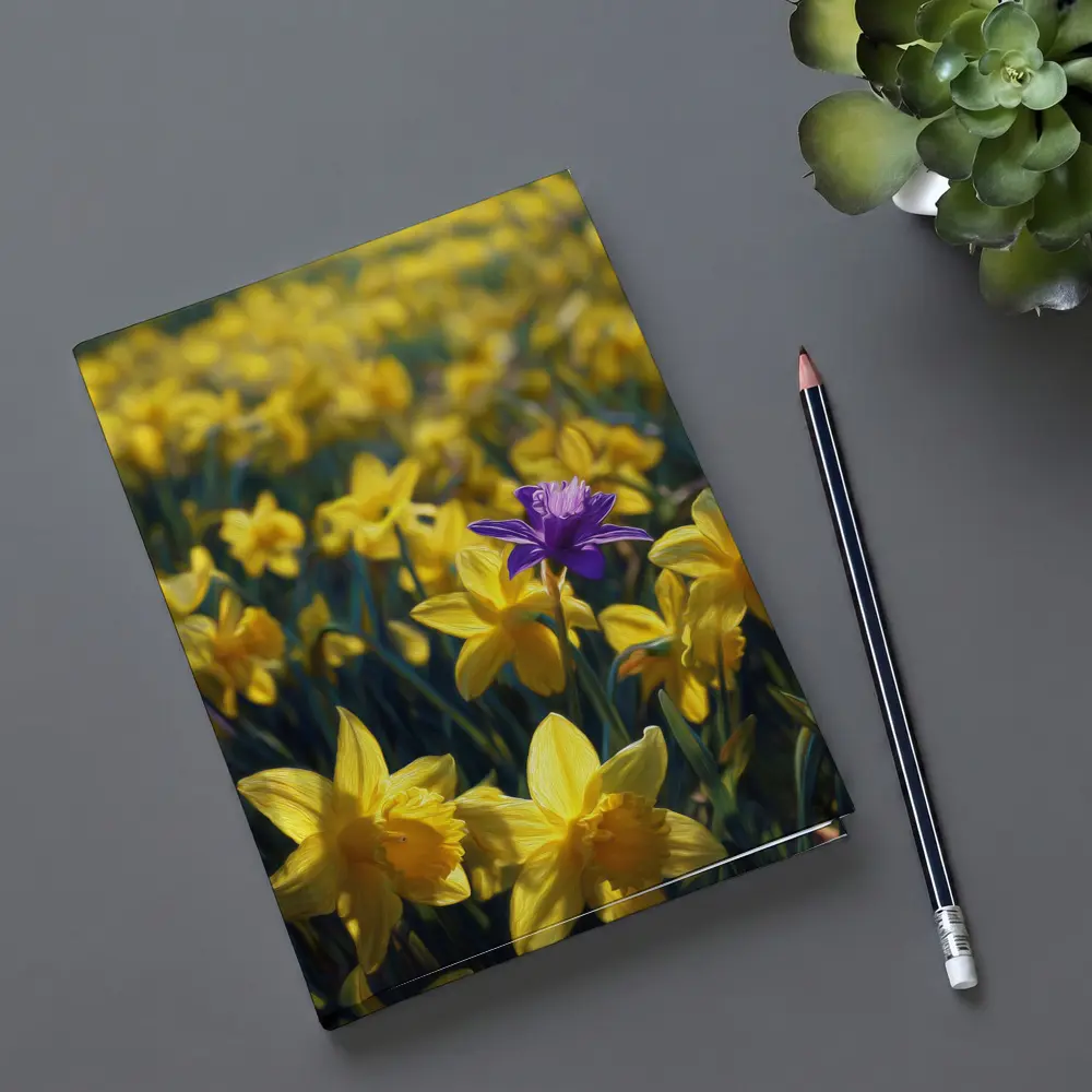 Yellow Daffodils Field Single Purple Flower – Notebooks