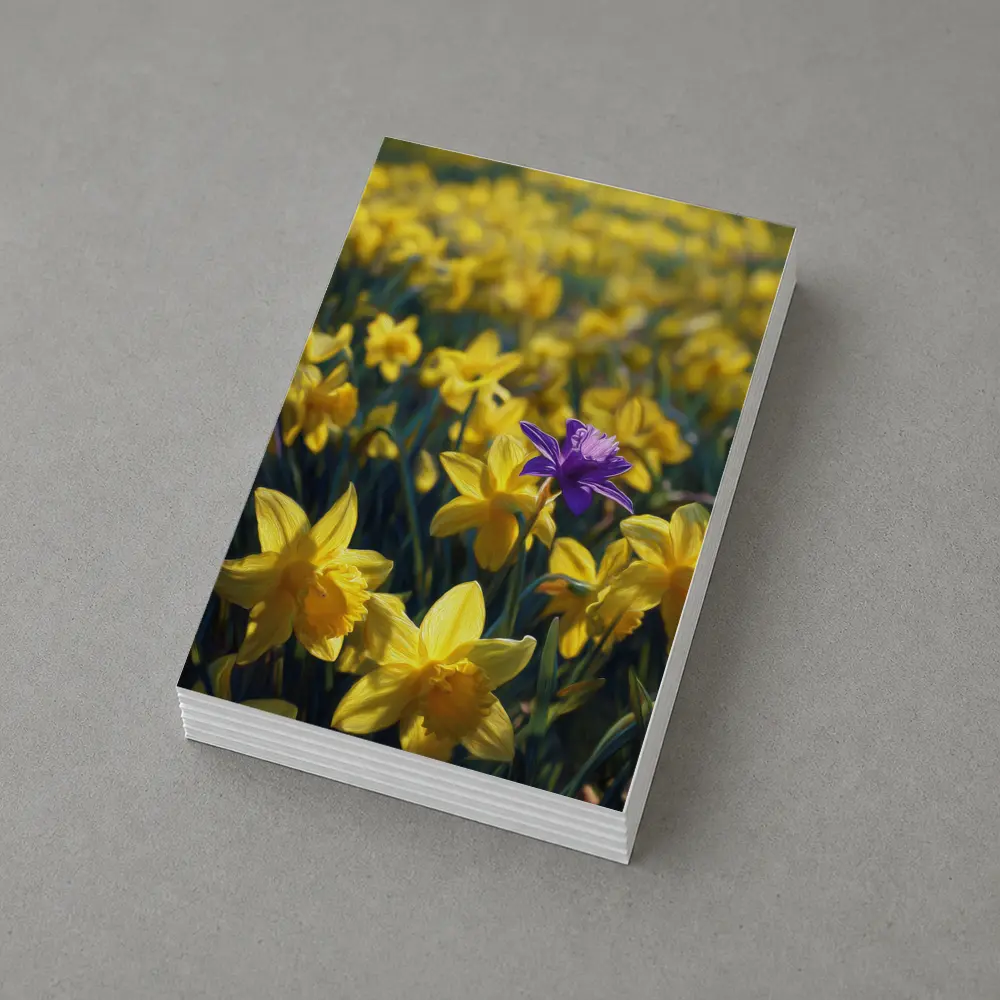 Yellow Daffodils Field Single Purple Flower – Postcards