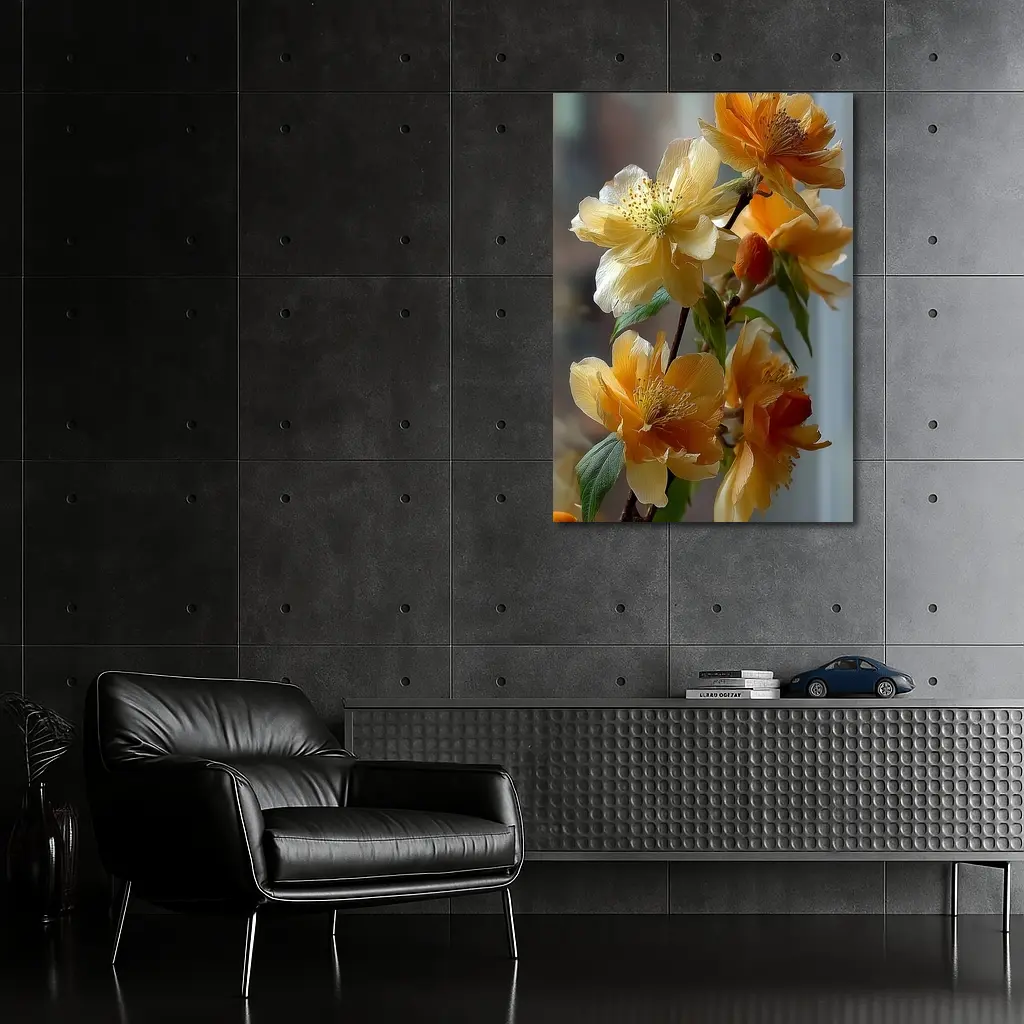 Yellow Orange Blossom Flowers Branch Close Up – Wall Art