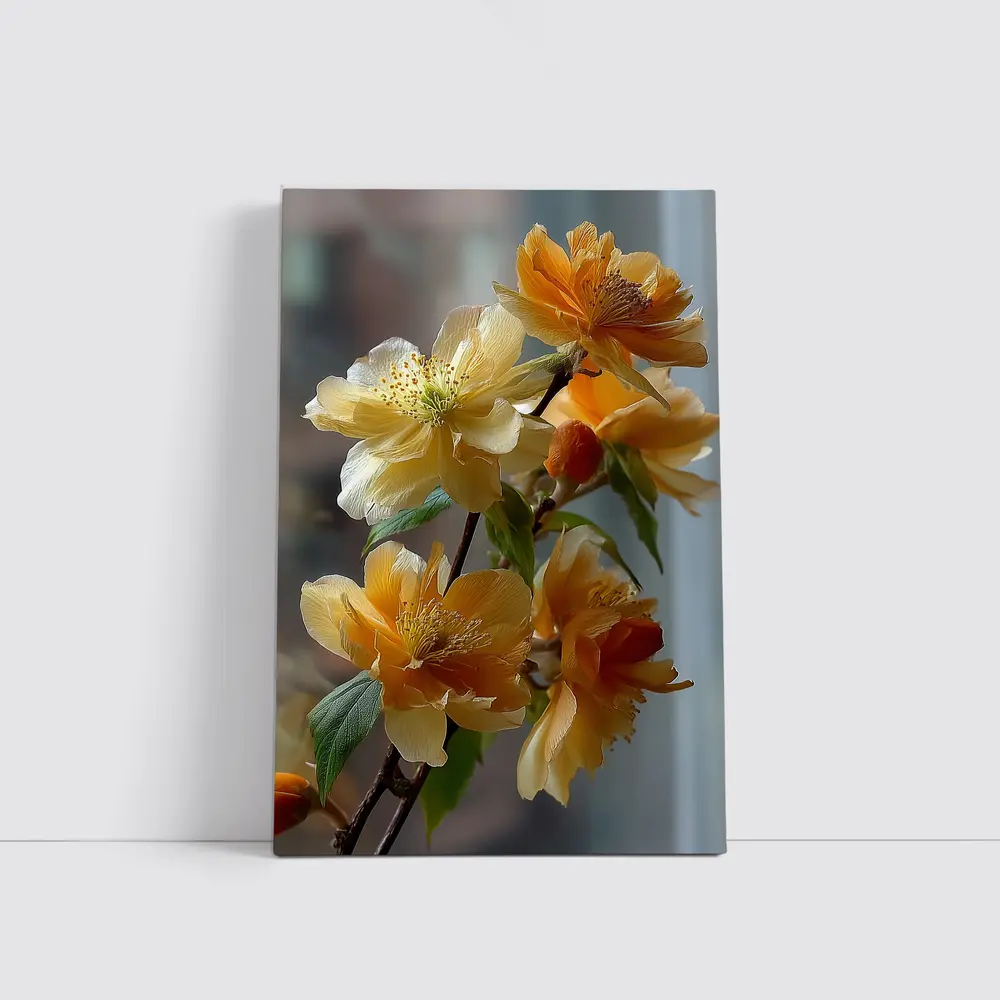 Yellow Orange Blossom Flowers Branch Close Up – Wall Art