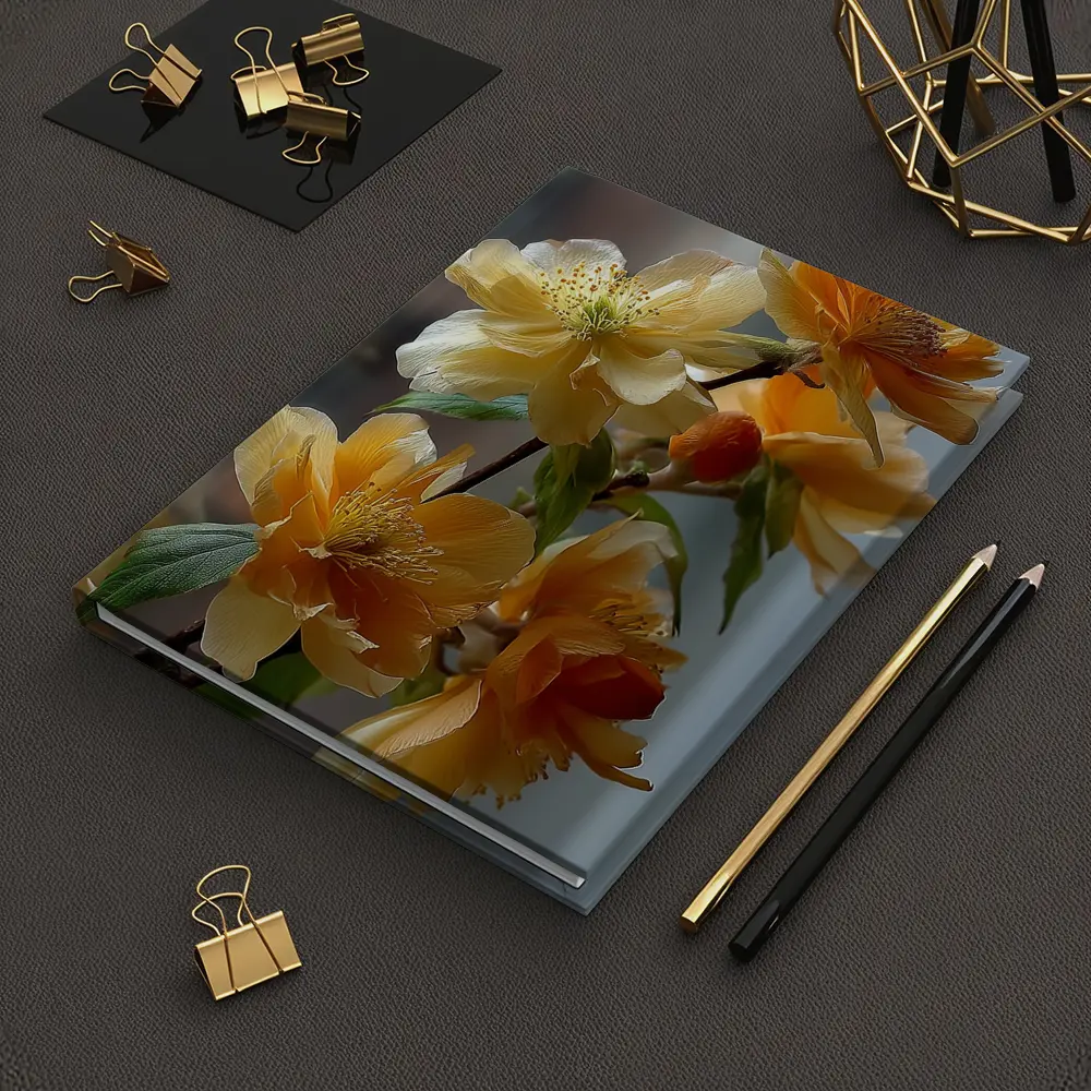 Yellow Orange Blossom Flowers Branch Close Up – Notebooks