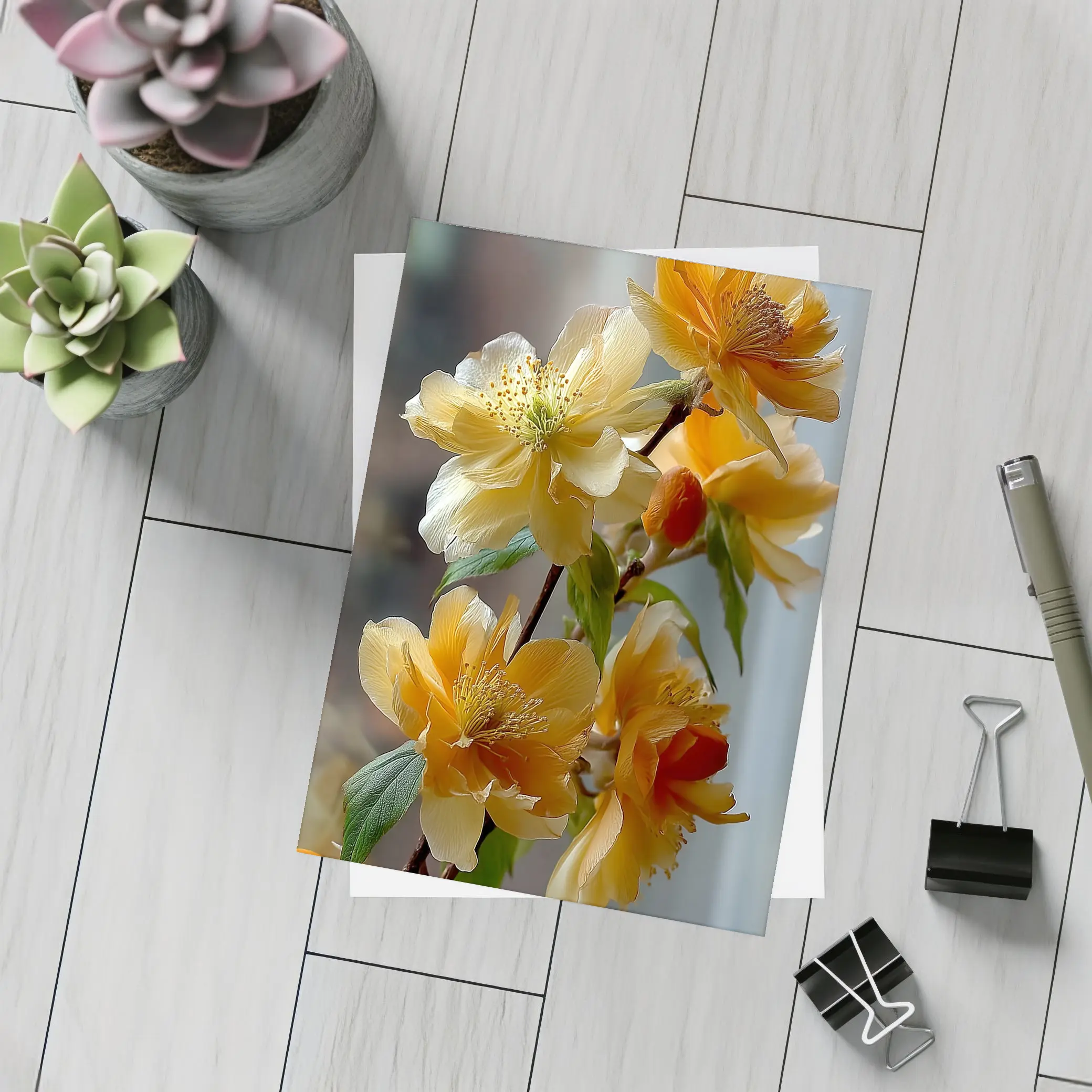 Yellow Orange Blossom Flowers Branch Close Up – Postcards