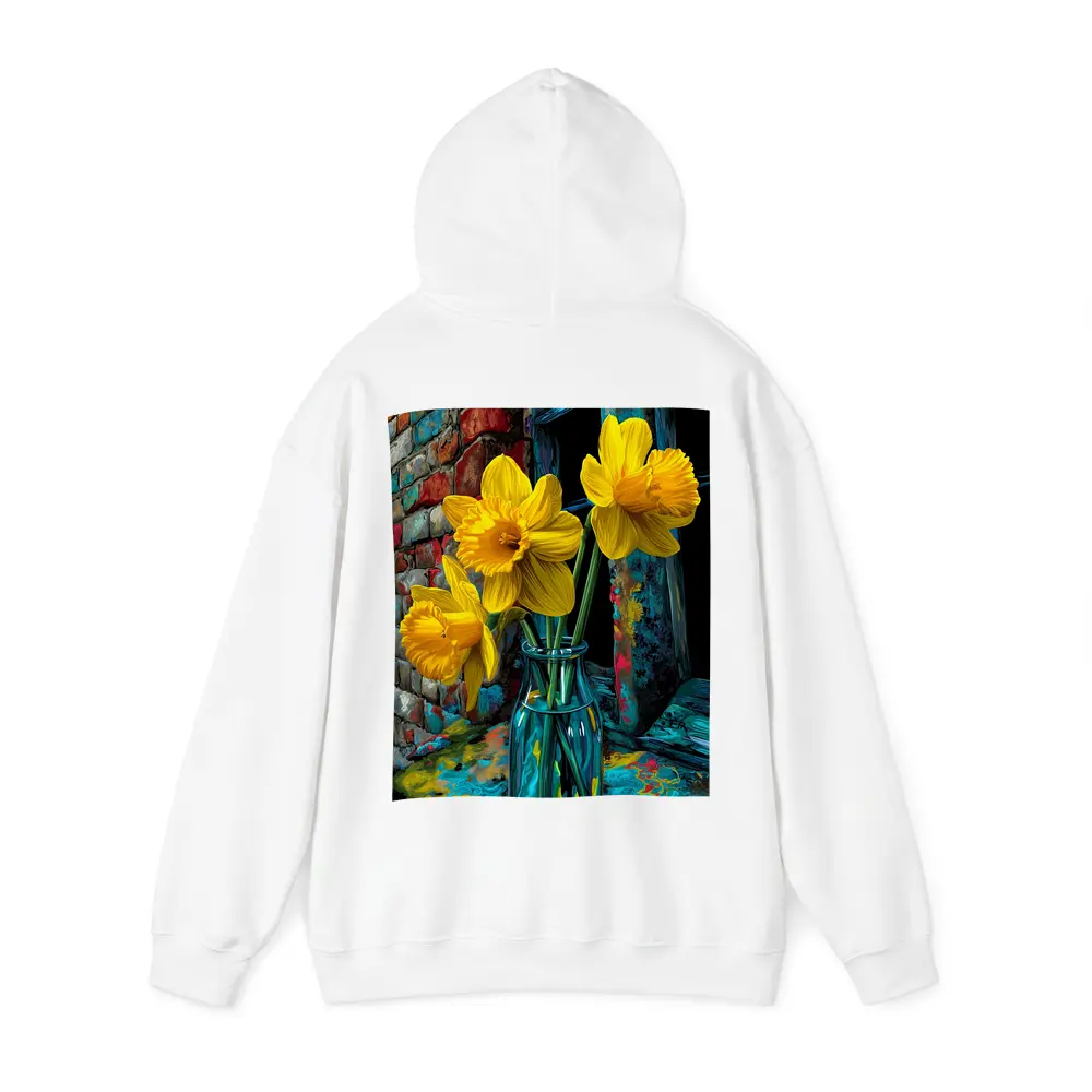 Yellow Daffodils Glass Vase Brick Wall – Hoodies