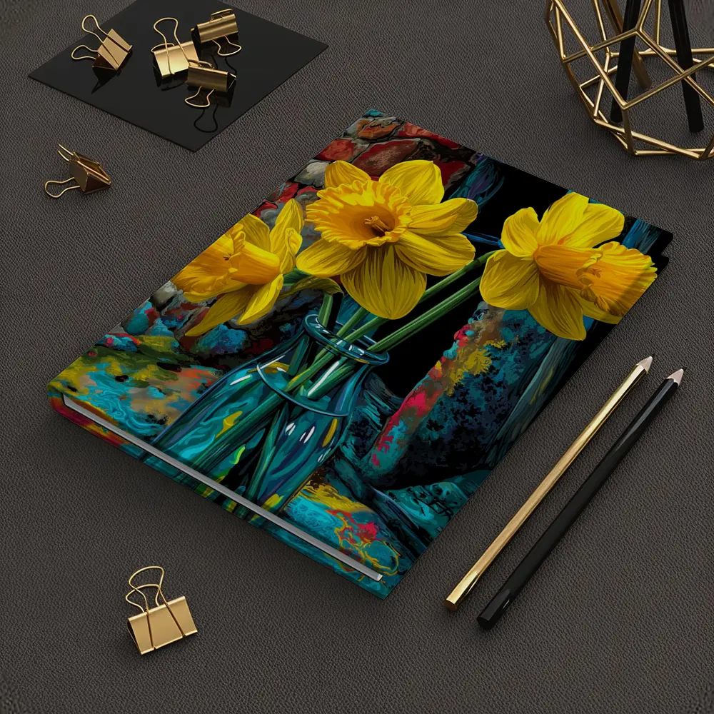 Yellow Daffodils Glass Vase Brick Wall – Notebooks