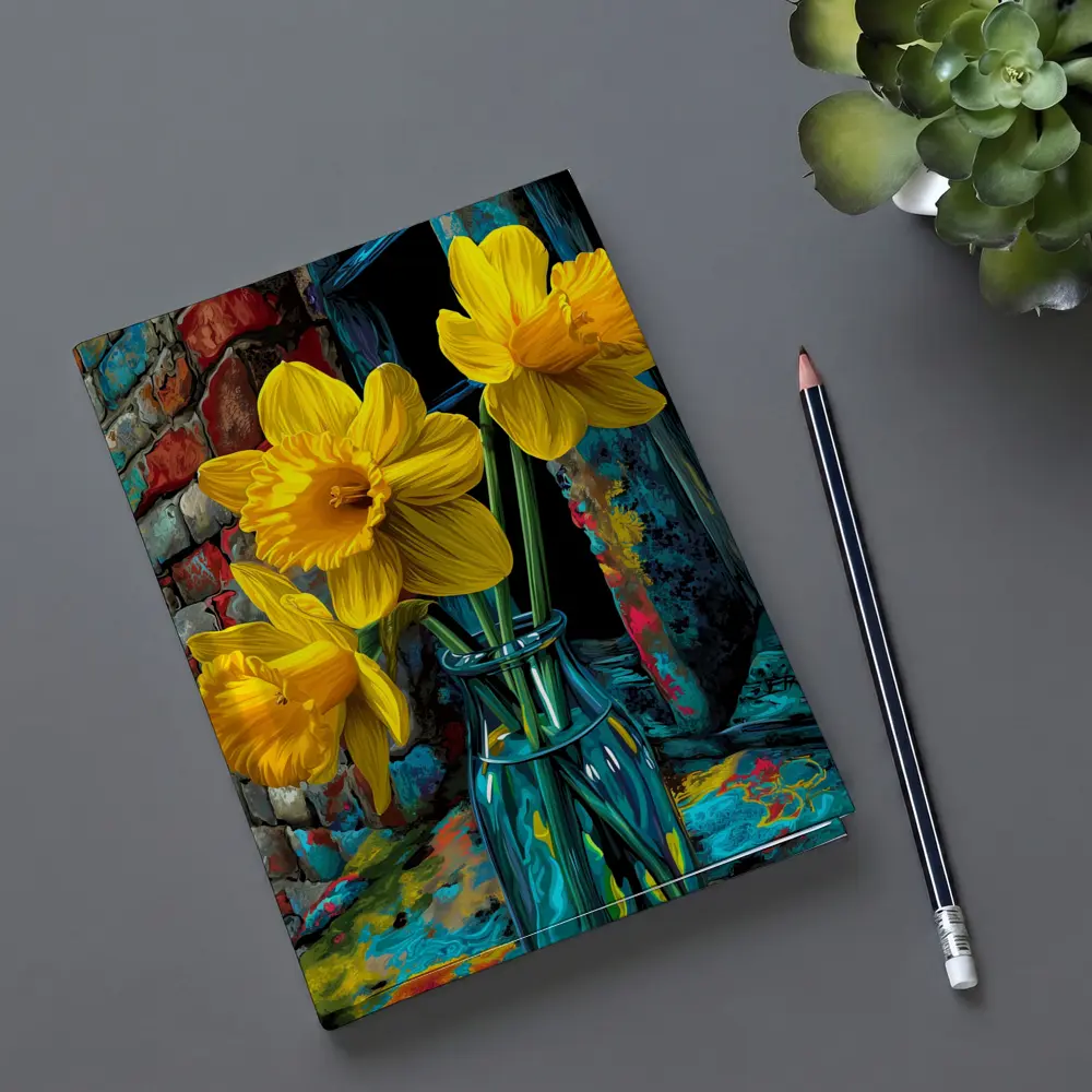 Yellow Daffodils Glass Vase Brick Wall – Notebooks