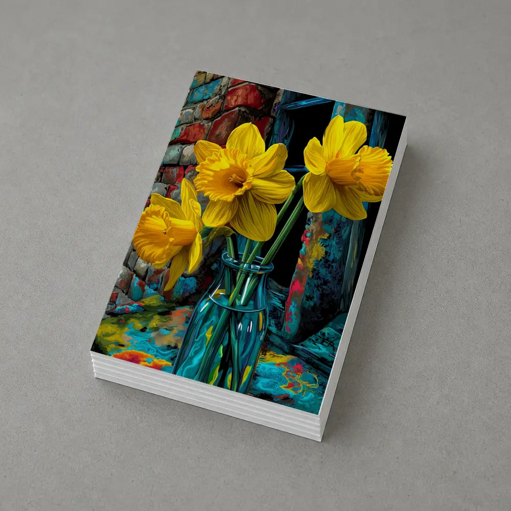 Yellow Daffodils Glass Vase Brick Wall – Postcards