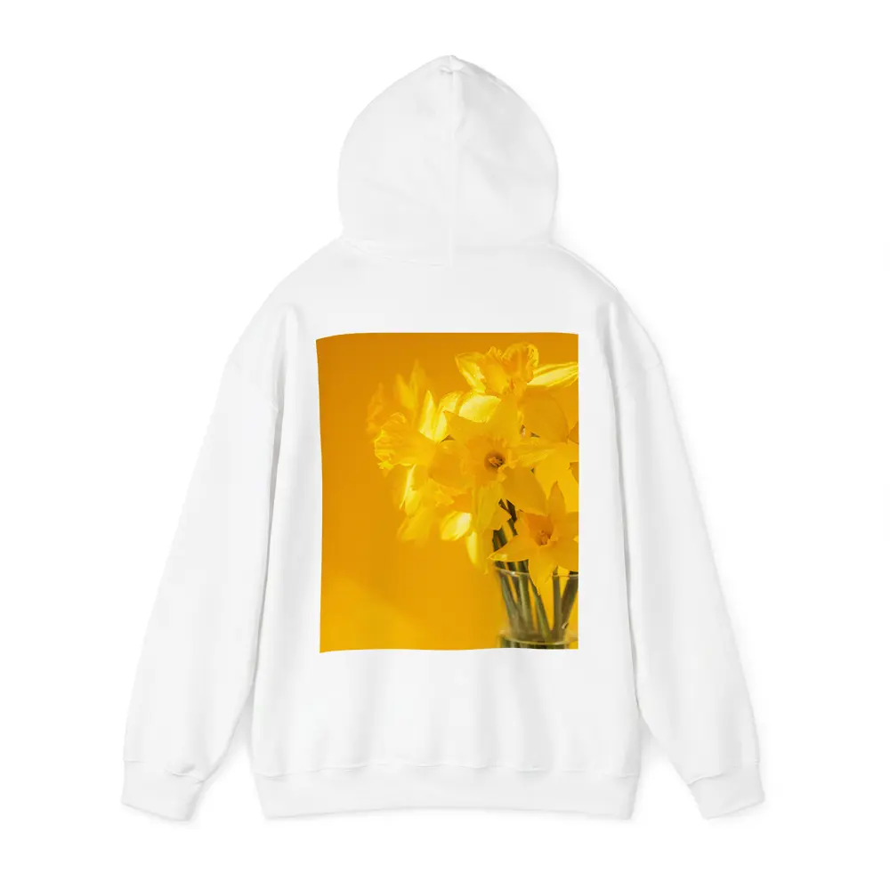 Yellow Daffodils In Glass Vase Golden Background – Hoodies