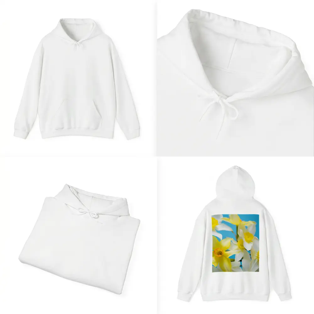 White Yellow Daffodils Blue Background – Hoodies