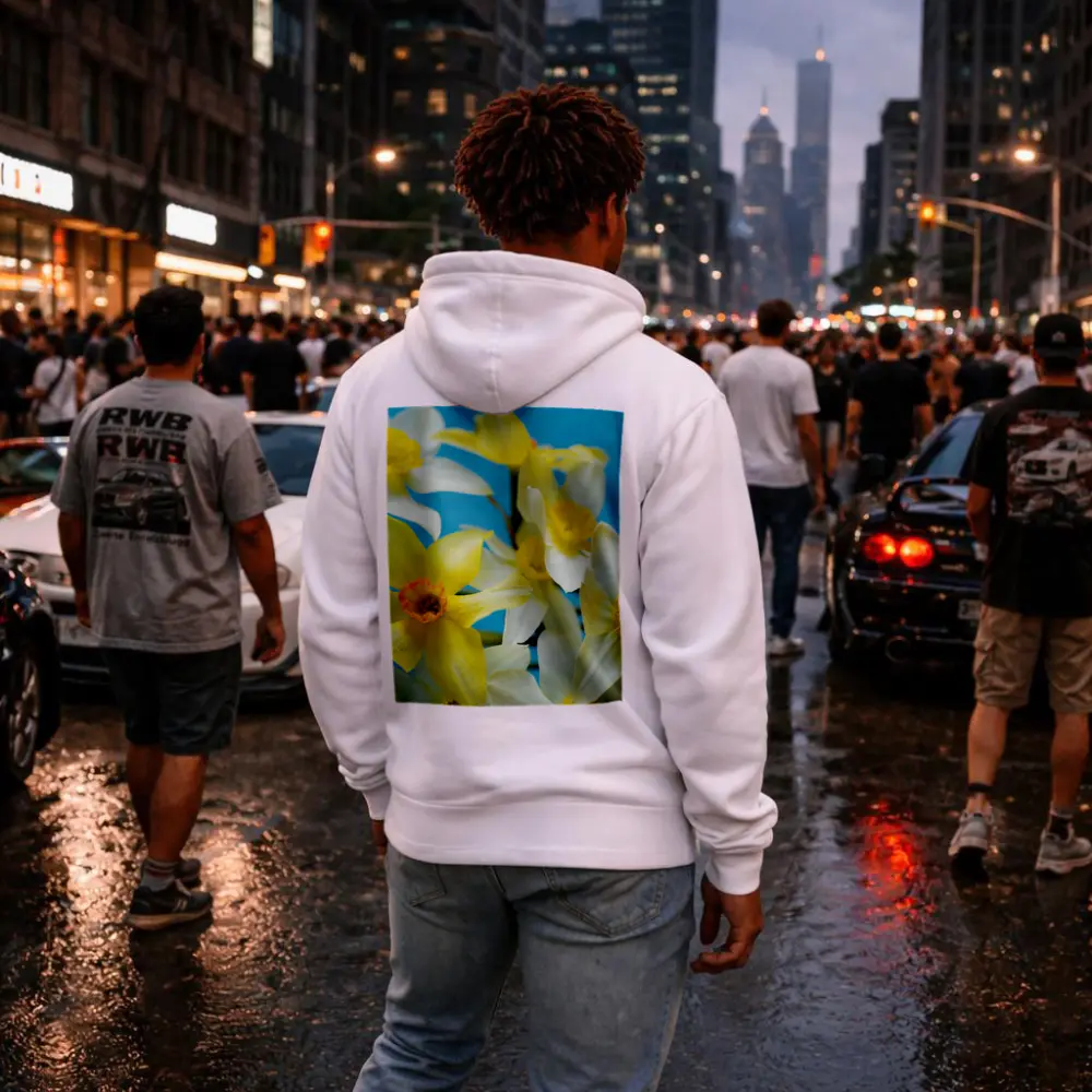 White Yellow Daffodils Blue Background – Hoodies