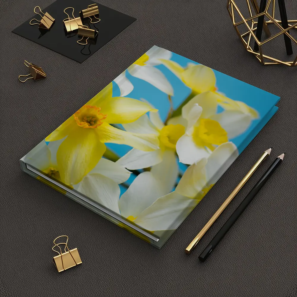 White Yellow Daffodils Blue Background – Notebooks