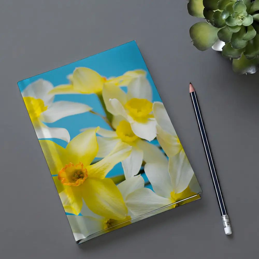 White Yellow Daffodils Blue Background – Notebooks