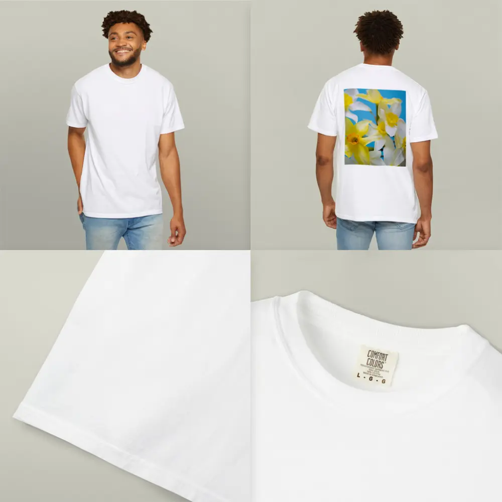 White Yellow Daffodils Blue Background – T-Shirts