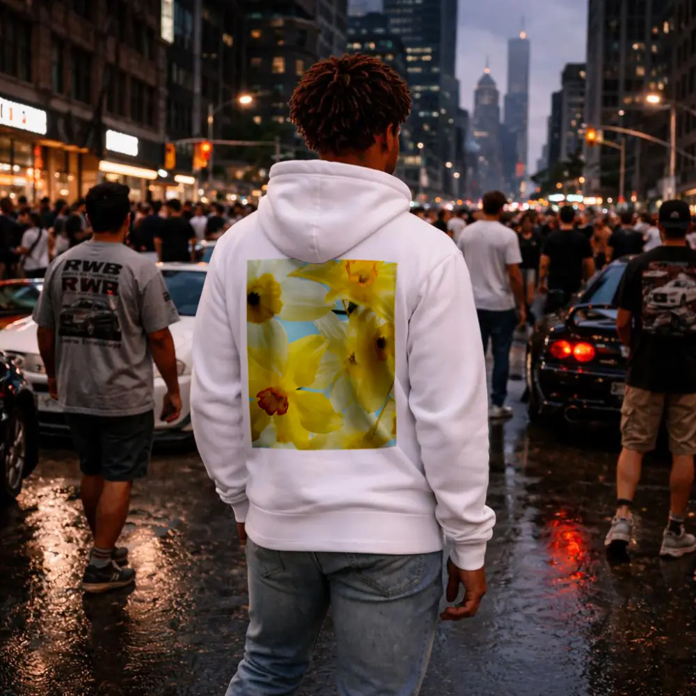 Yellow White Daffodils Blue Sky Background – Hoodies