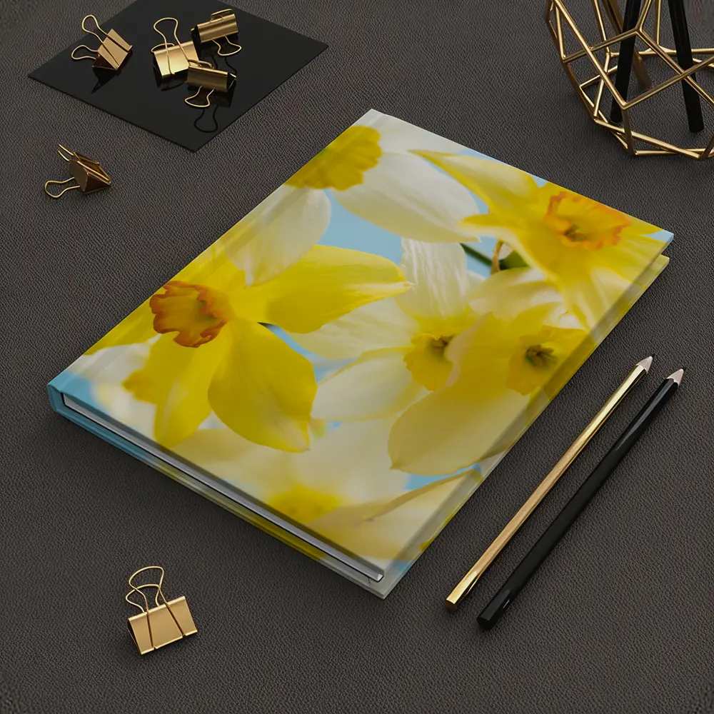 Yellow White Daffodils Blue Sky Background – Notebooks