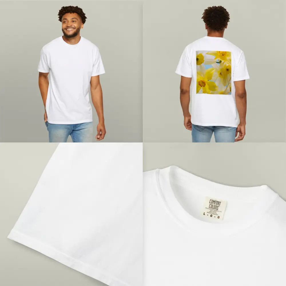Yellow White Daffodils Blue Sky Background – T-Shirts