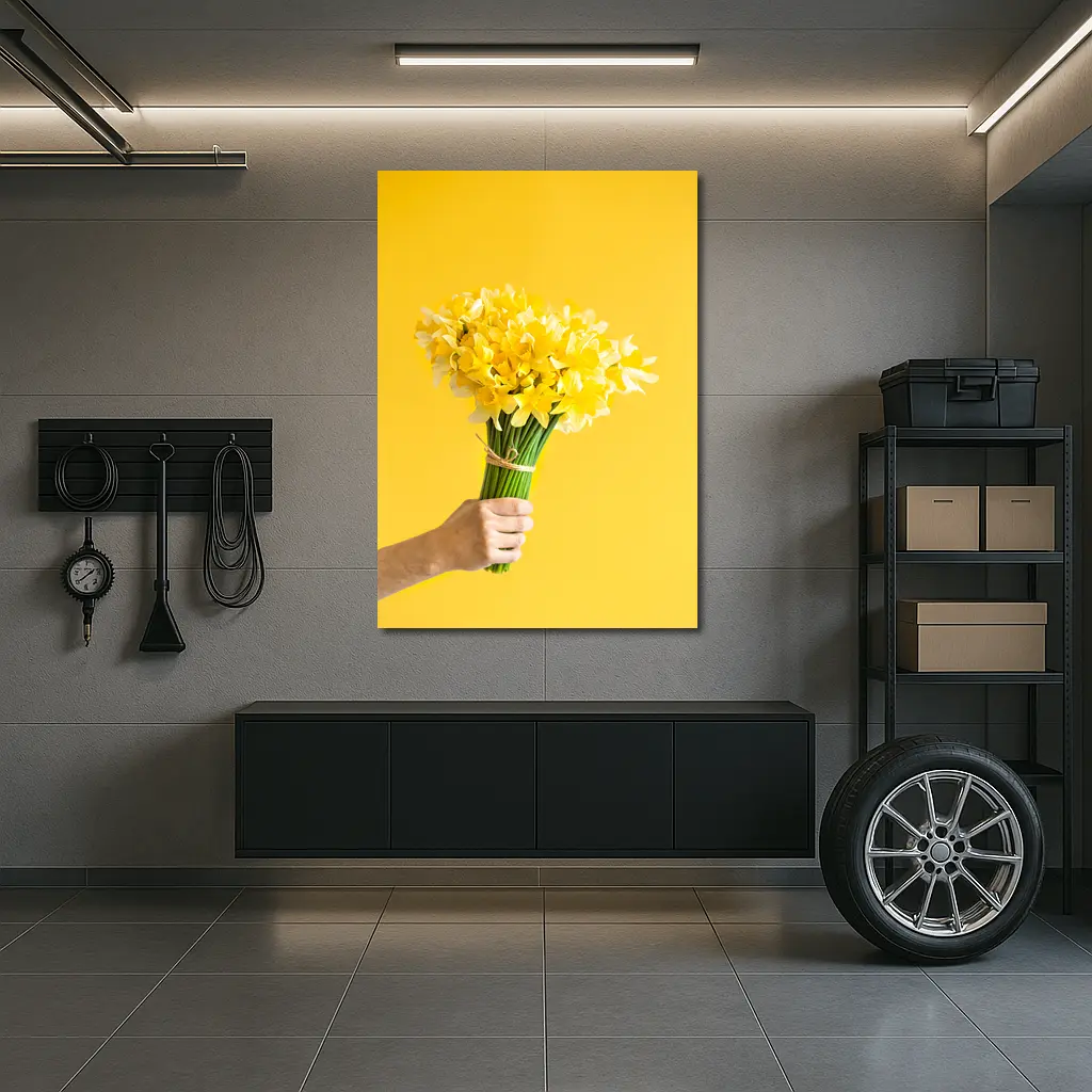 Yellow Daffodils Bouquet On Yellow Background – Wall Art