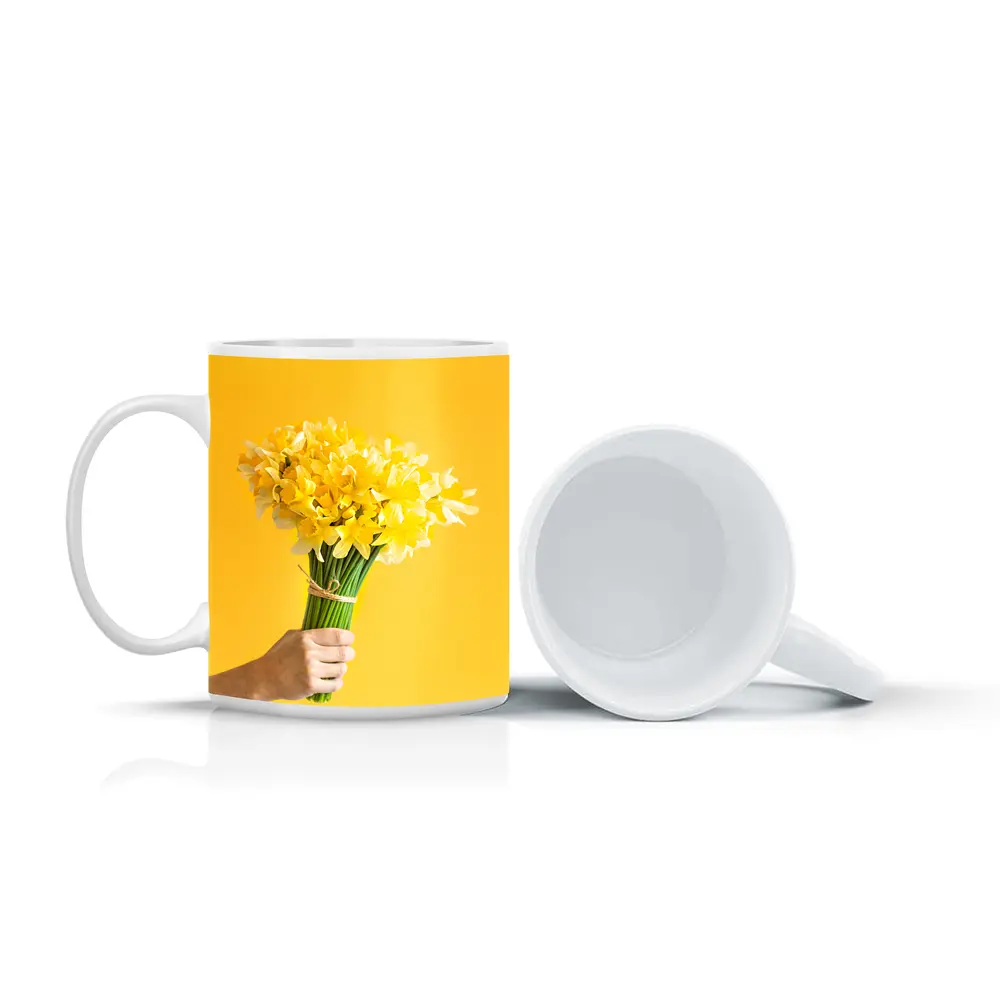 Yellow Daffodils Bouquet On Yellow Background – Mugs