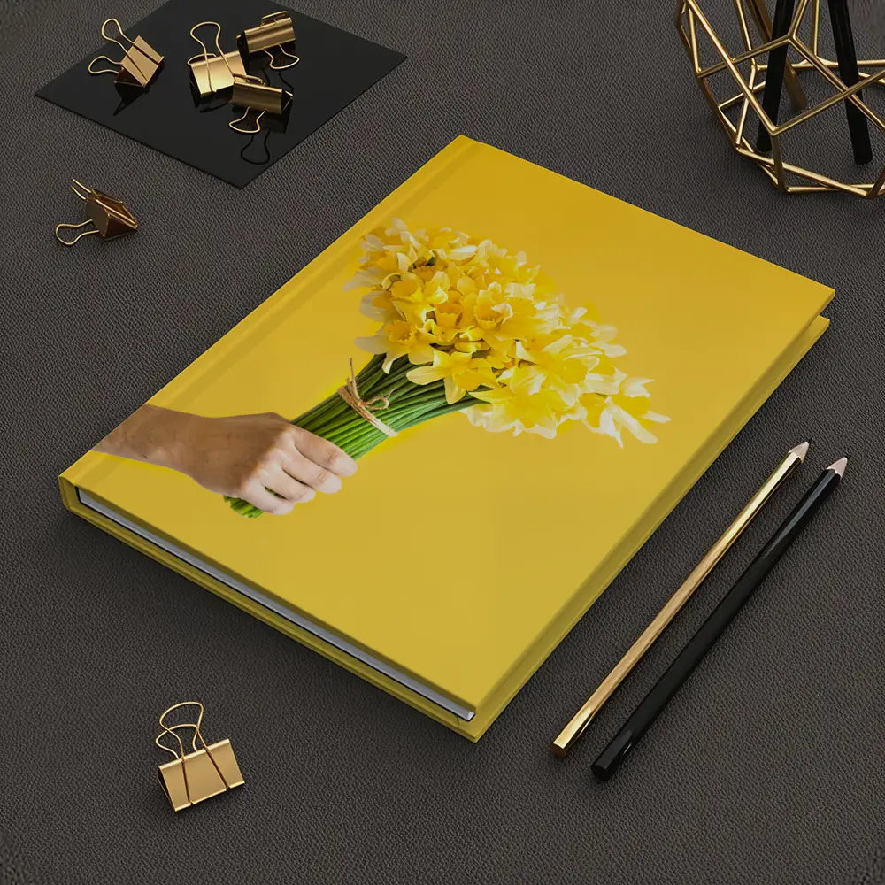 Yellow Daffodils Bouquet On Yellow Background – Notebooks