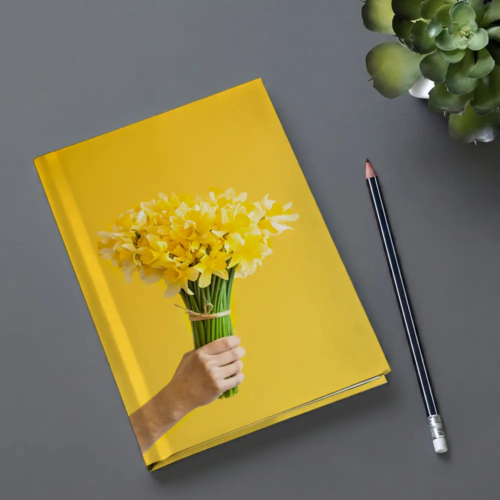 Yellow Daffodils Bouquet On Yellow Background – Notebooks