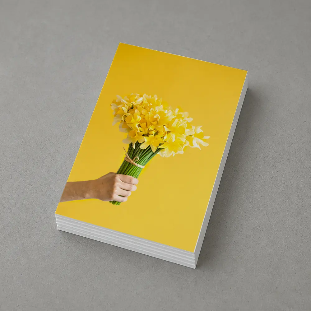 Yellow Daffodils Bouquet On Yellow Background – Postcards