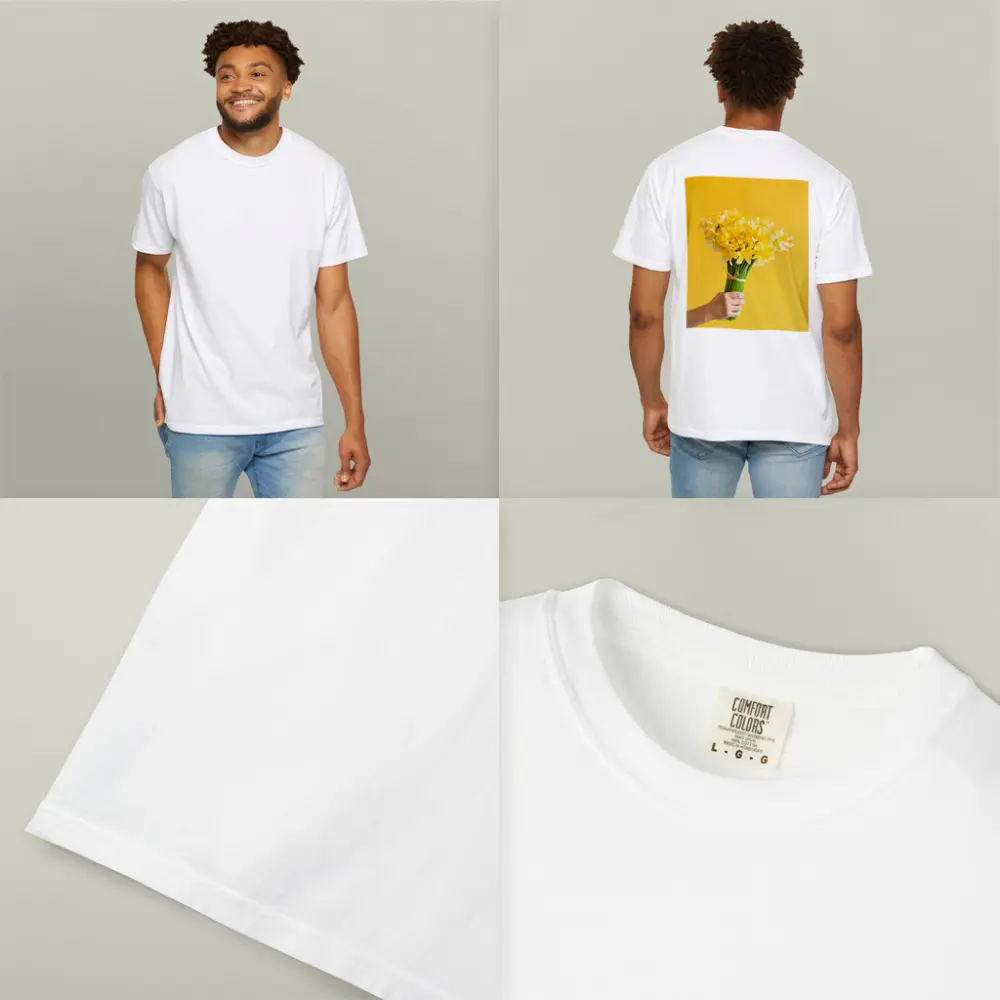 Yellow Daffodils Bouquet On Yellow Background – T-Shirts