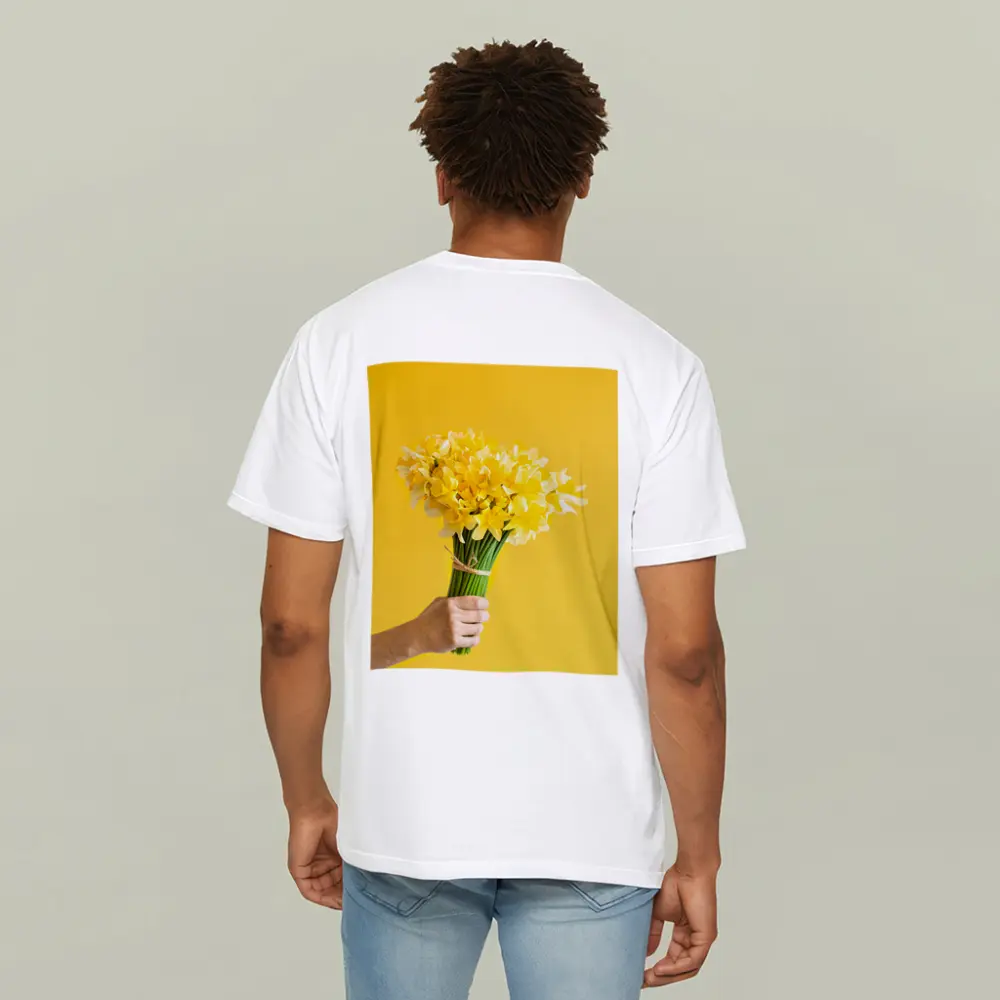 Yellow Daffodils Bouquet On Yellow Background – T-Shirts