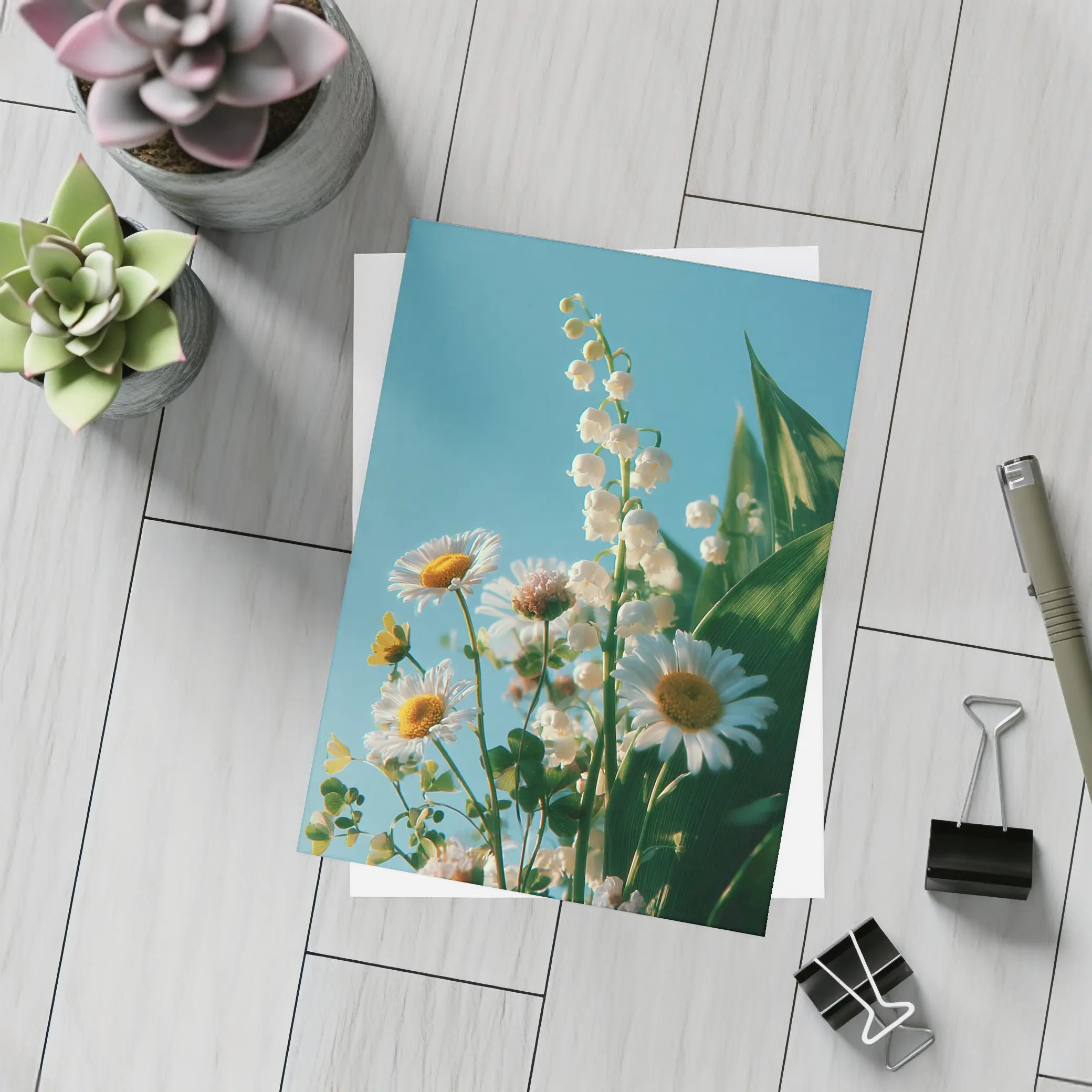 Daisies And Lily Of The Valley Blue Sky – Postcards