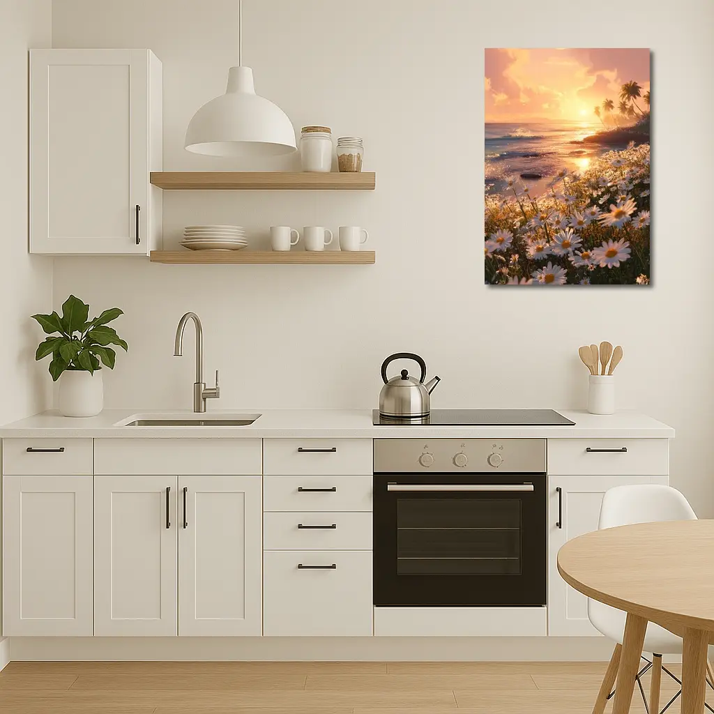 Daisy Field Beach Sunset Palm Trees – Wall Art