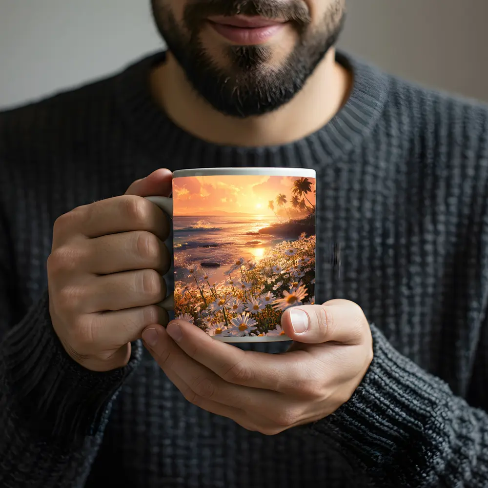 Daisy Field Beach Sunset Palm Trees – Mugs