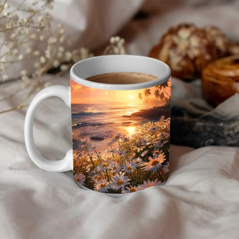 Daisy Field Beach Sunset Palm Trees – Mugs