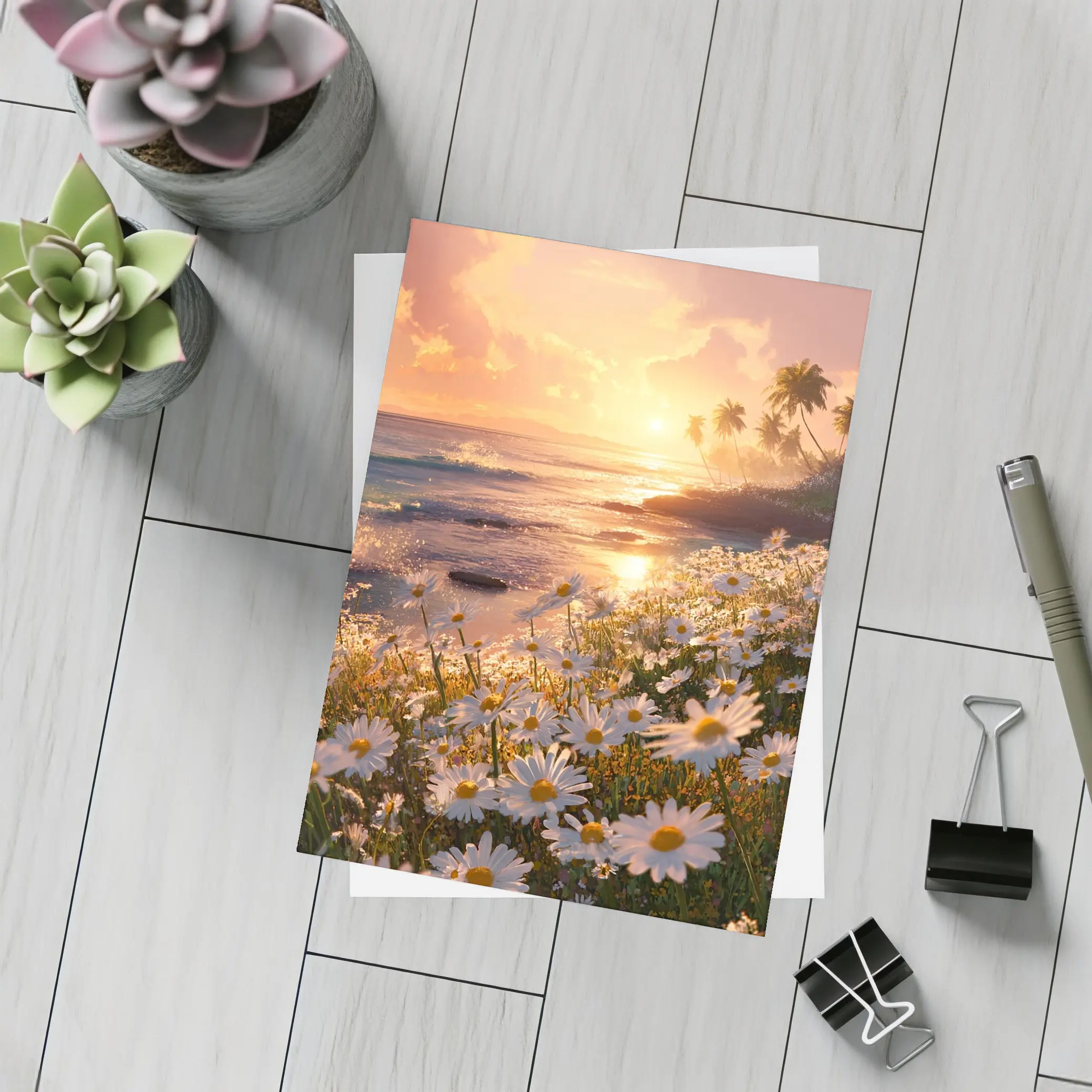 Daisy Field Beach Sunset Palm Trees – Postcards