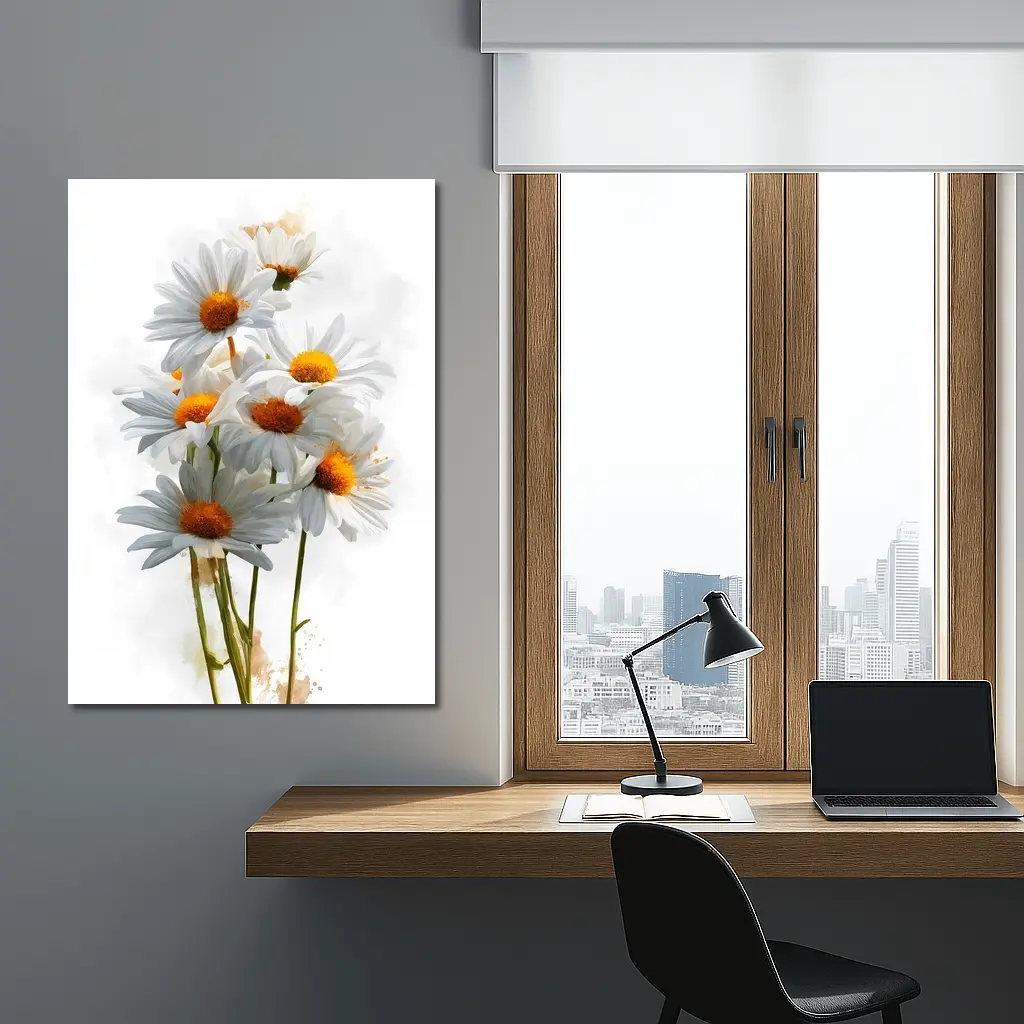 White Daisy Bouquet Watercolor Art White Background – Wall Art