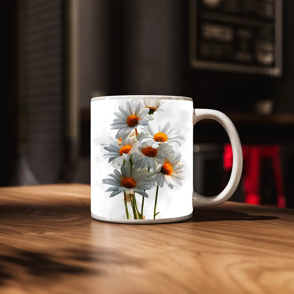 White Daisy Bouquet Watercolor Art White Background – Mugs