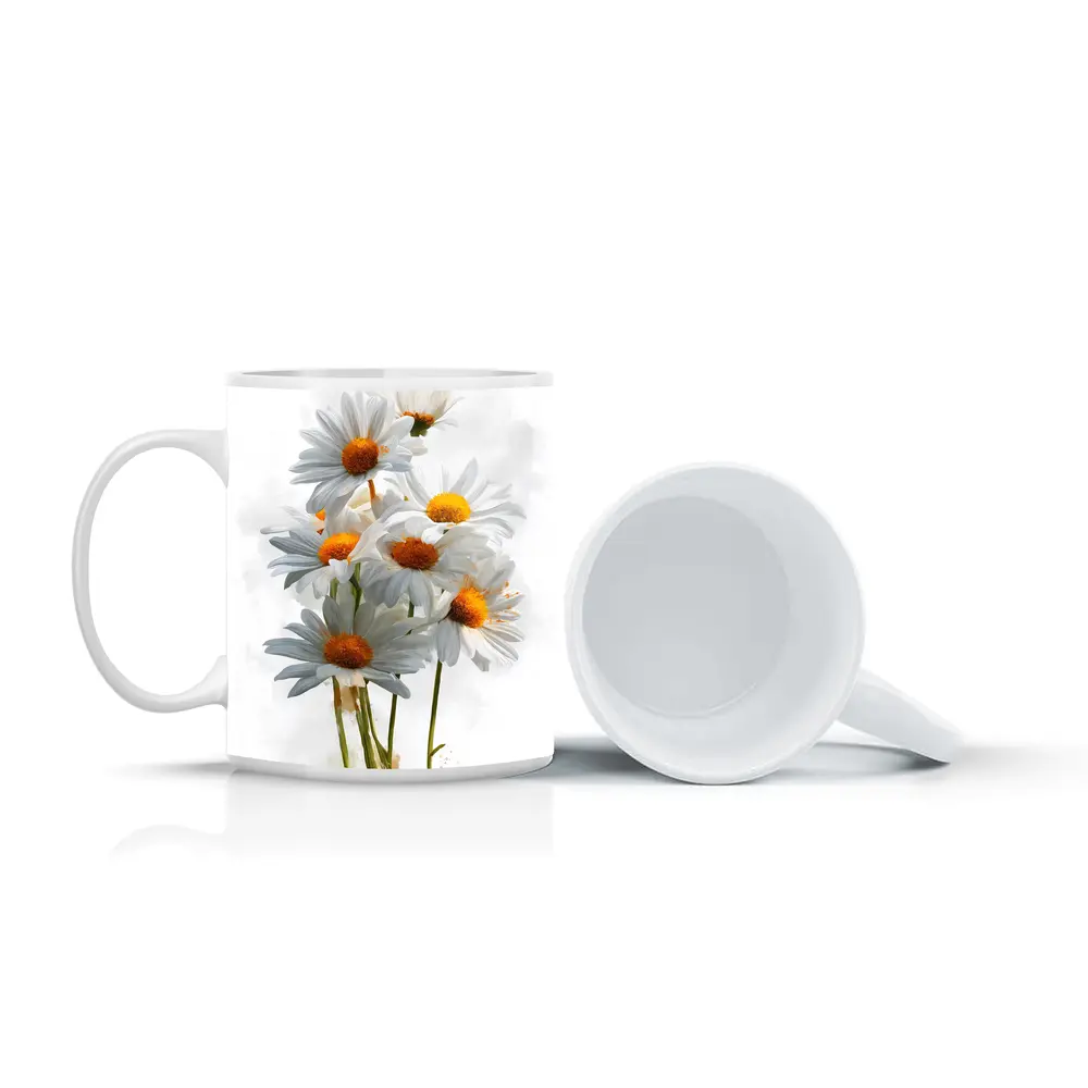 White Daisy Bouquet Watercolor Art White Background – Mugs