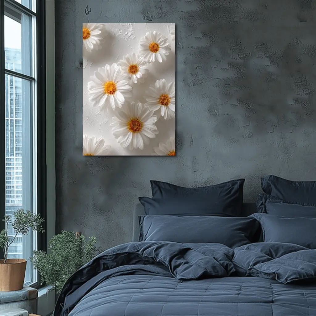 White Daisies Scattered On Textured Background – Wall Art