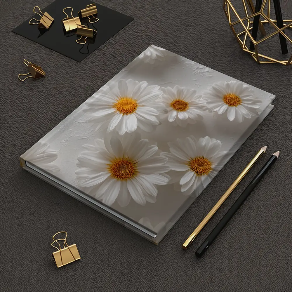 White Daisies Scattered On Textured Background – Notebooks