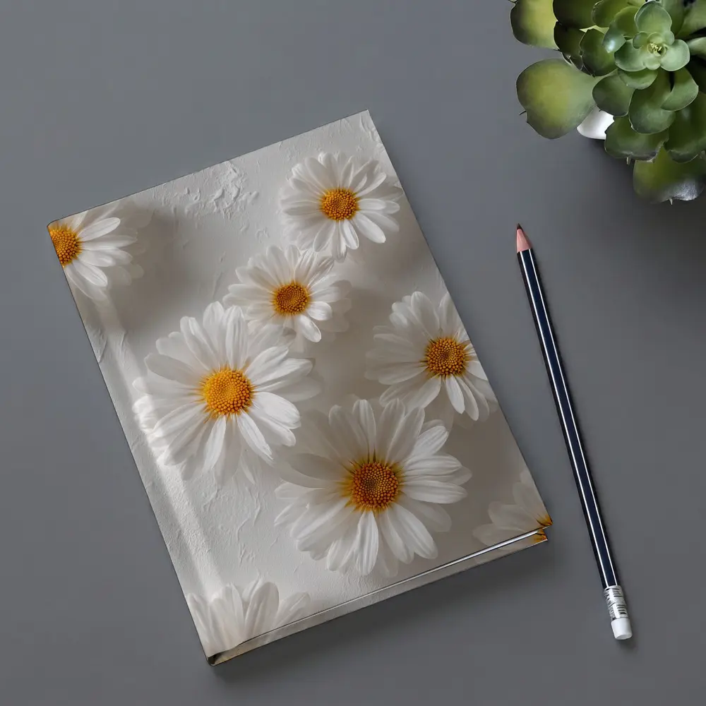 White Daisies Scattered On Textured Background – Notebooks