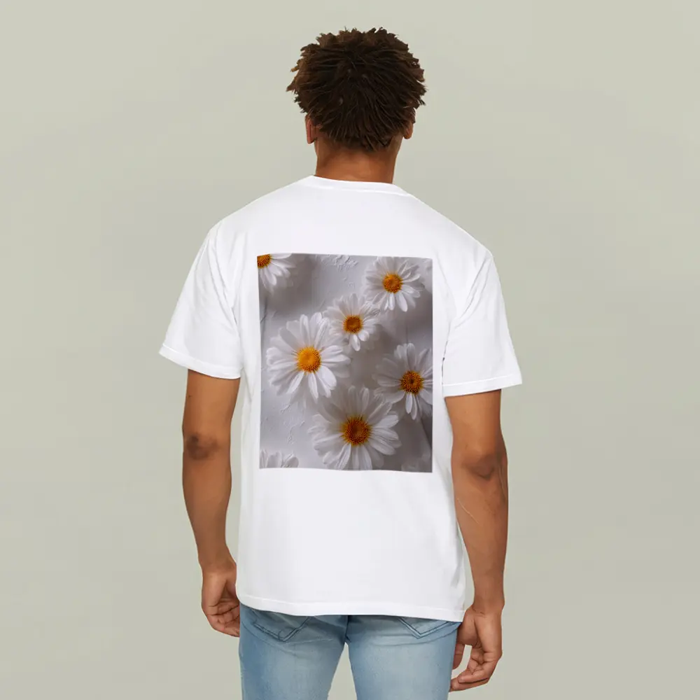White Daisies Scattered On Textured Background – T-Shirts