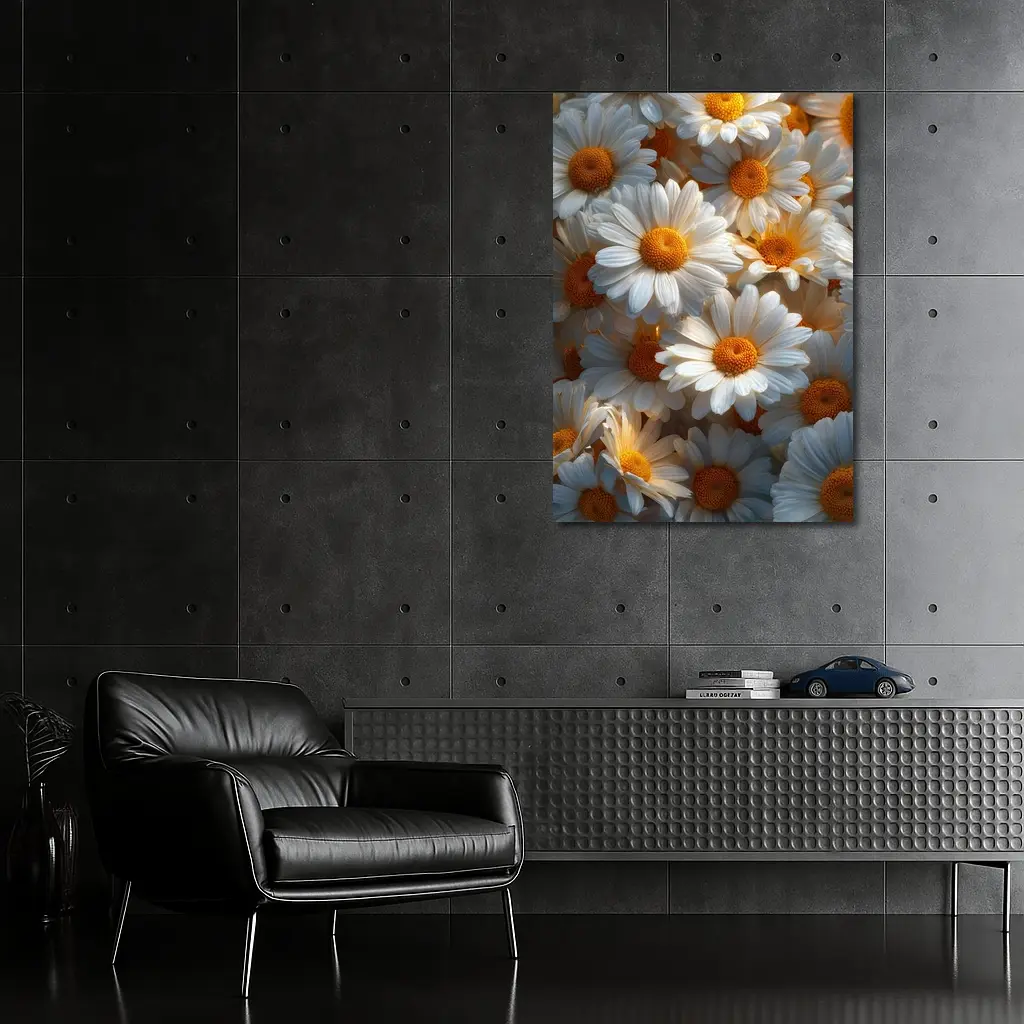White Daisy Flowers Golden Centers Close Up – Wall Art
