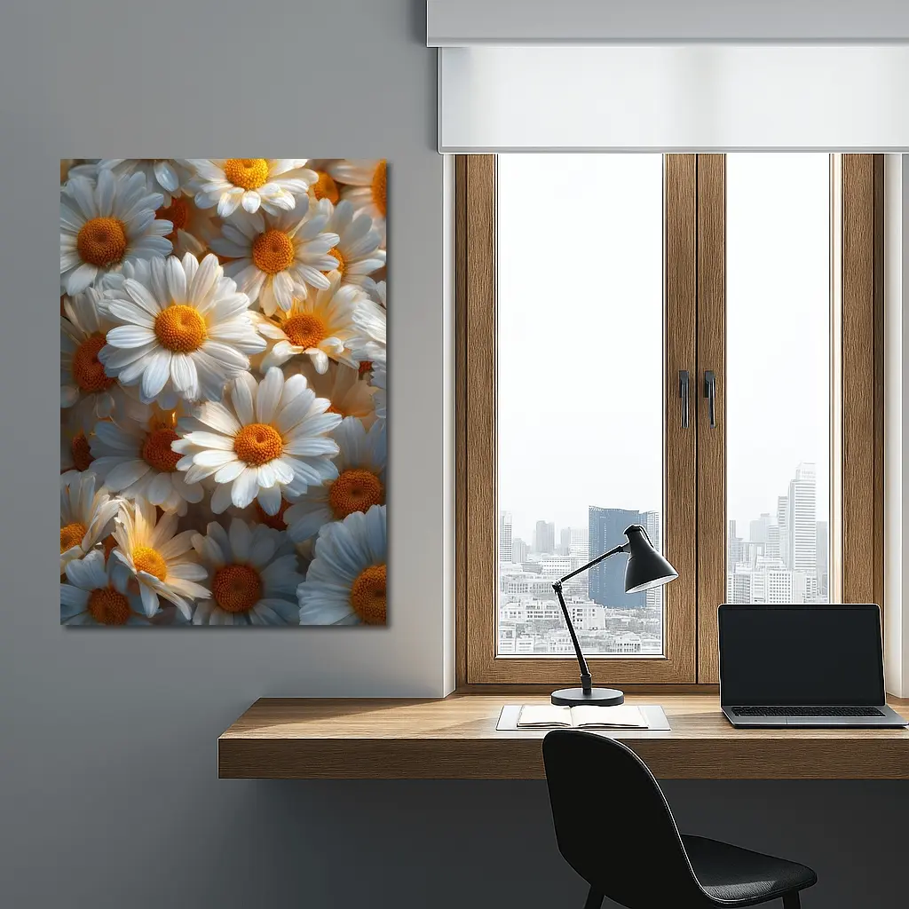 White Daisy Flowers Golden Centers Close Up – Wall Art