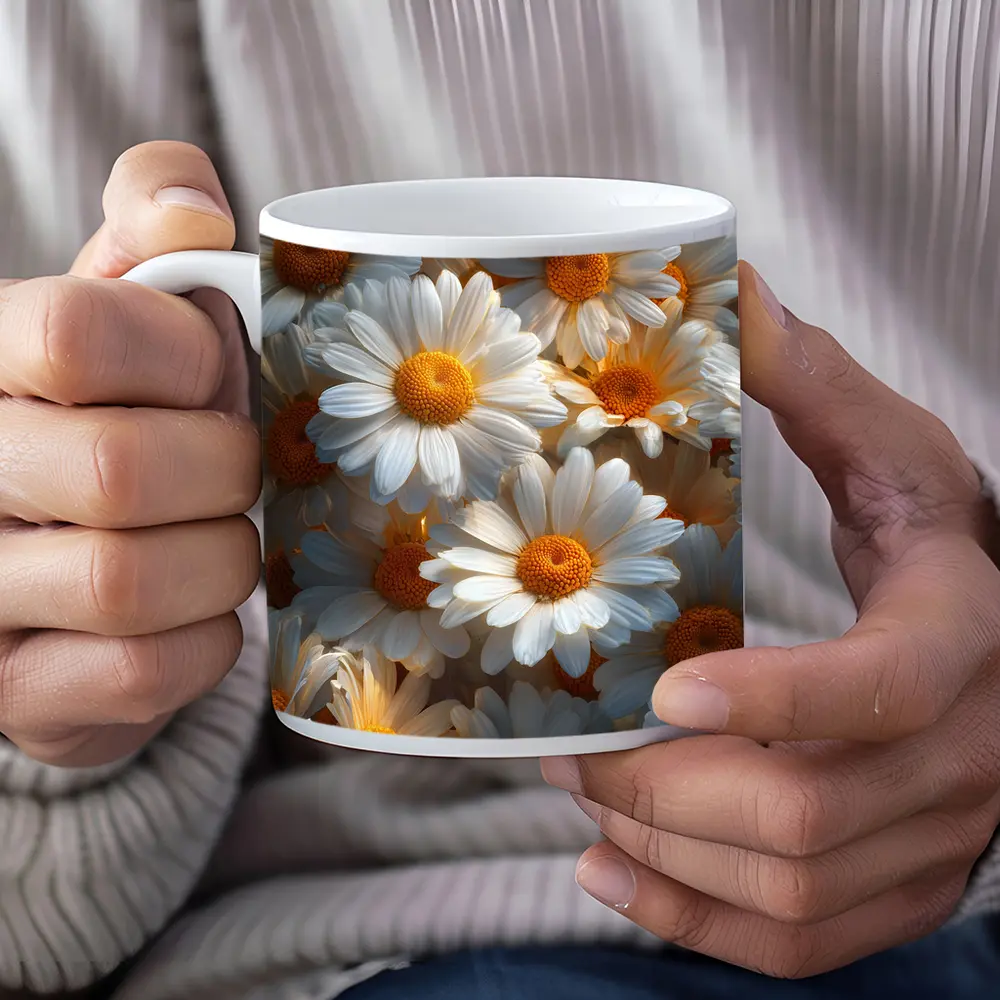 White Daisy Flowers Golden Centers Close Up – Mugs