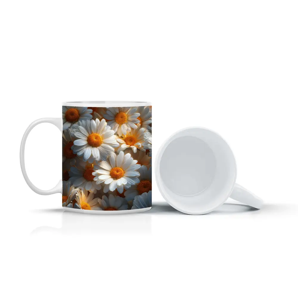 White Daisy Flowers Golden Centers Close Up – Mugs