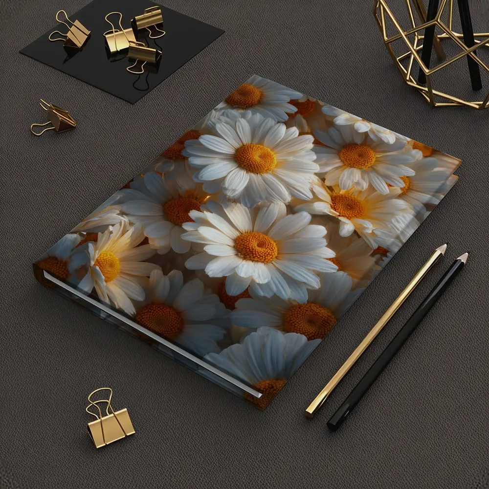 White Daisy Flowers Golden Centers Close Up – Notebooks