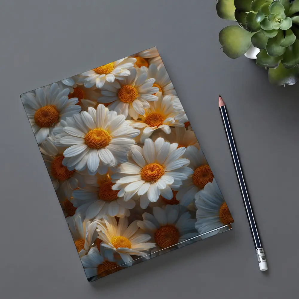 White Daisy Flowers Golden Centers Close Up – Notebooks