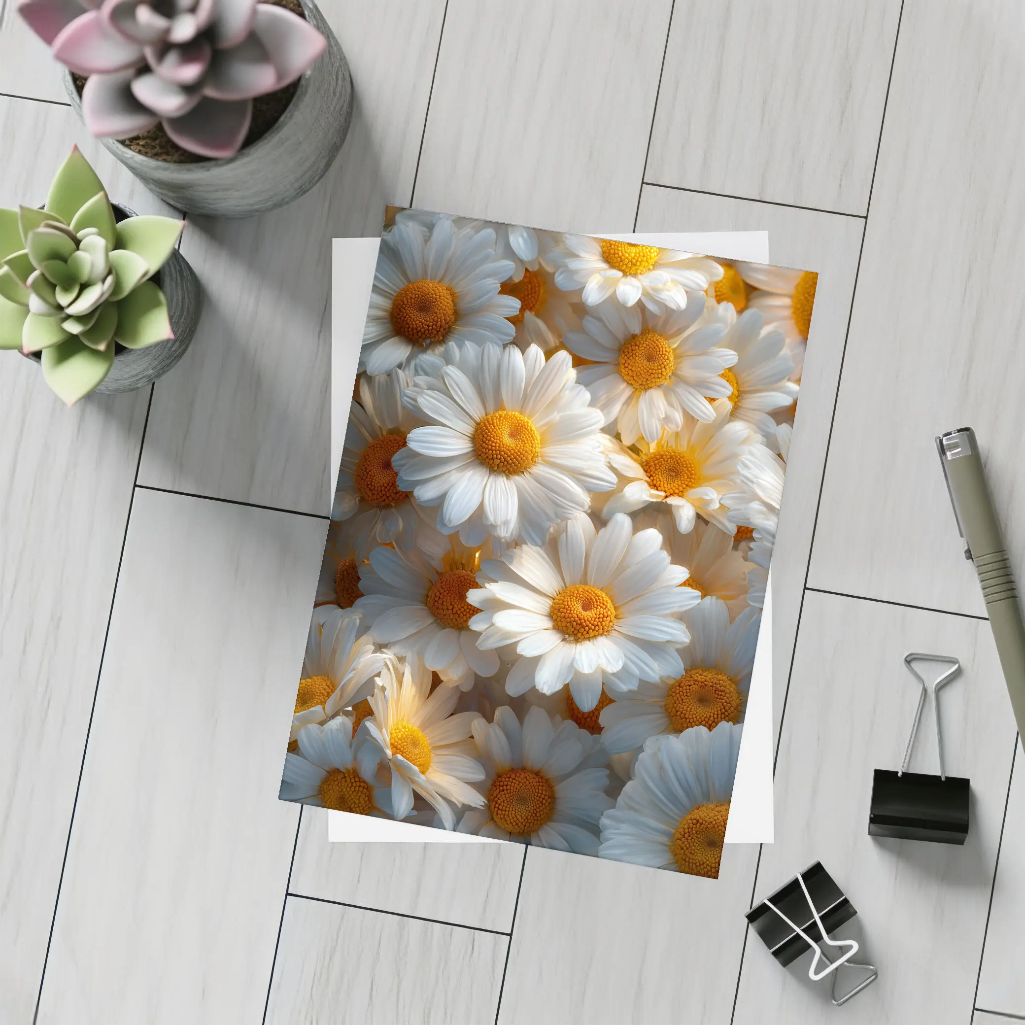 White Daisy Flowers Golden Centers Close Up – Postcards