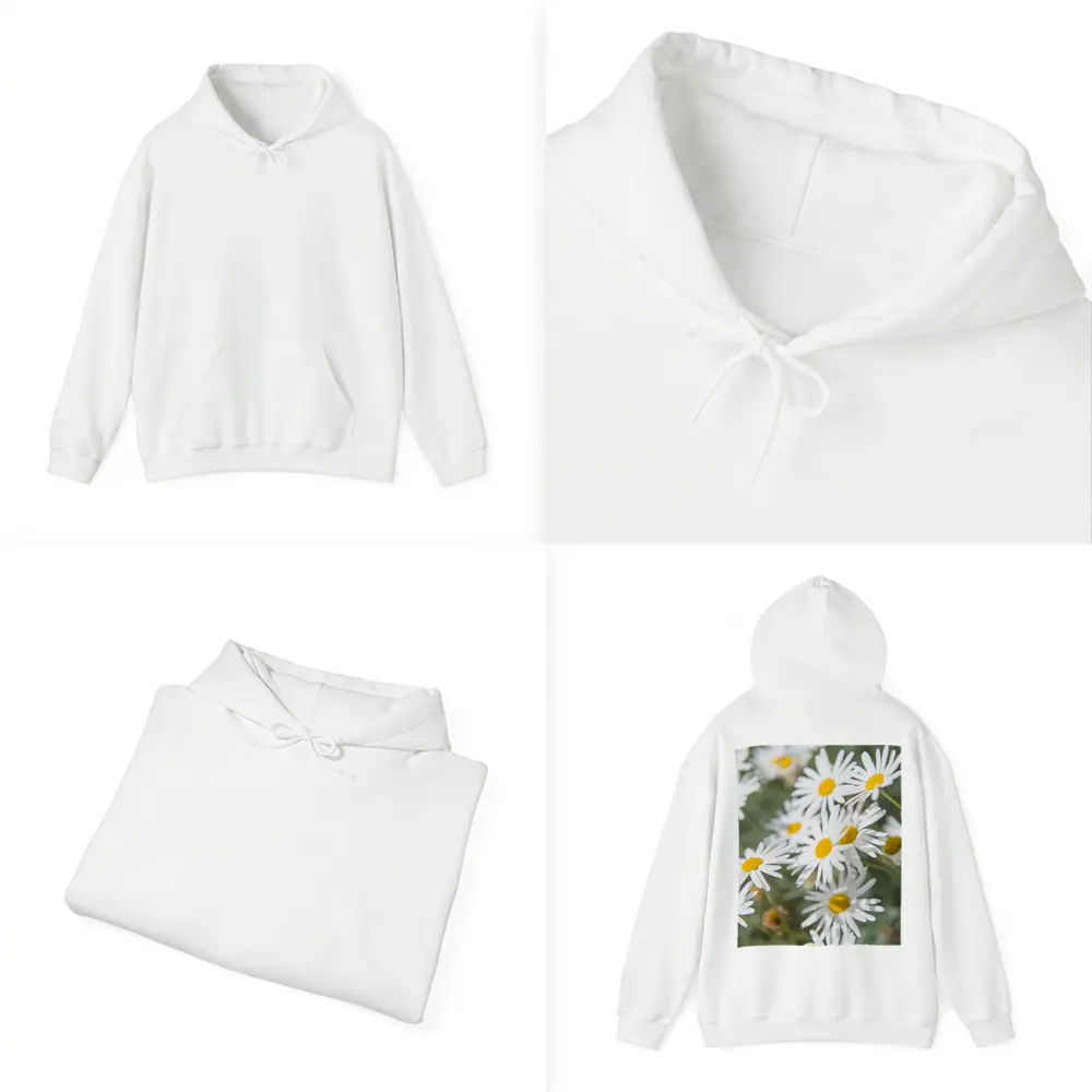 White Daisy Flowers Green Garden Background – Hoodies