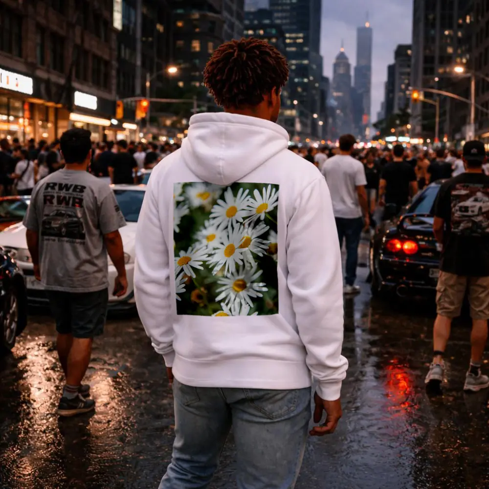 White Daisy Flowers Green Garden Background – Hoodies