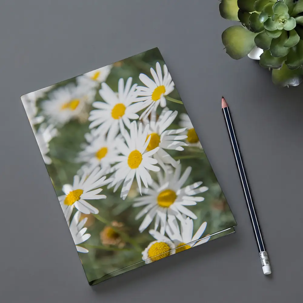 White Daisy Flowers Green Garden Background – Notebooks