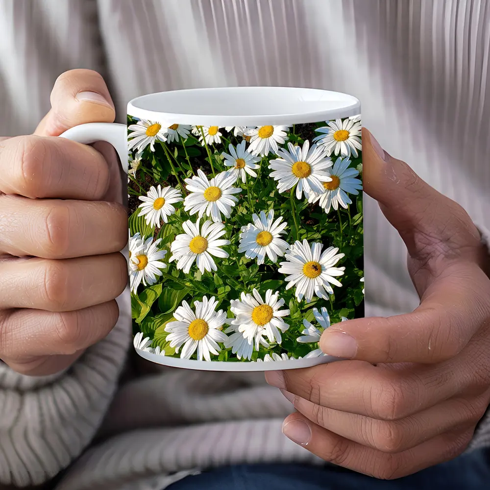 White Daisies Blooming In Green Garden – Mugs