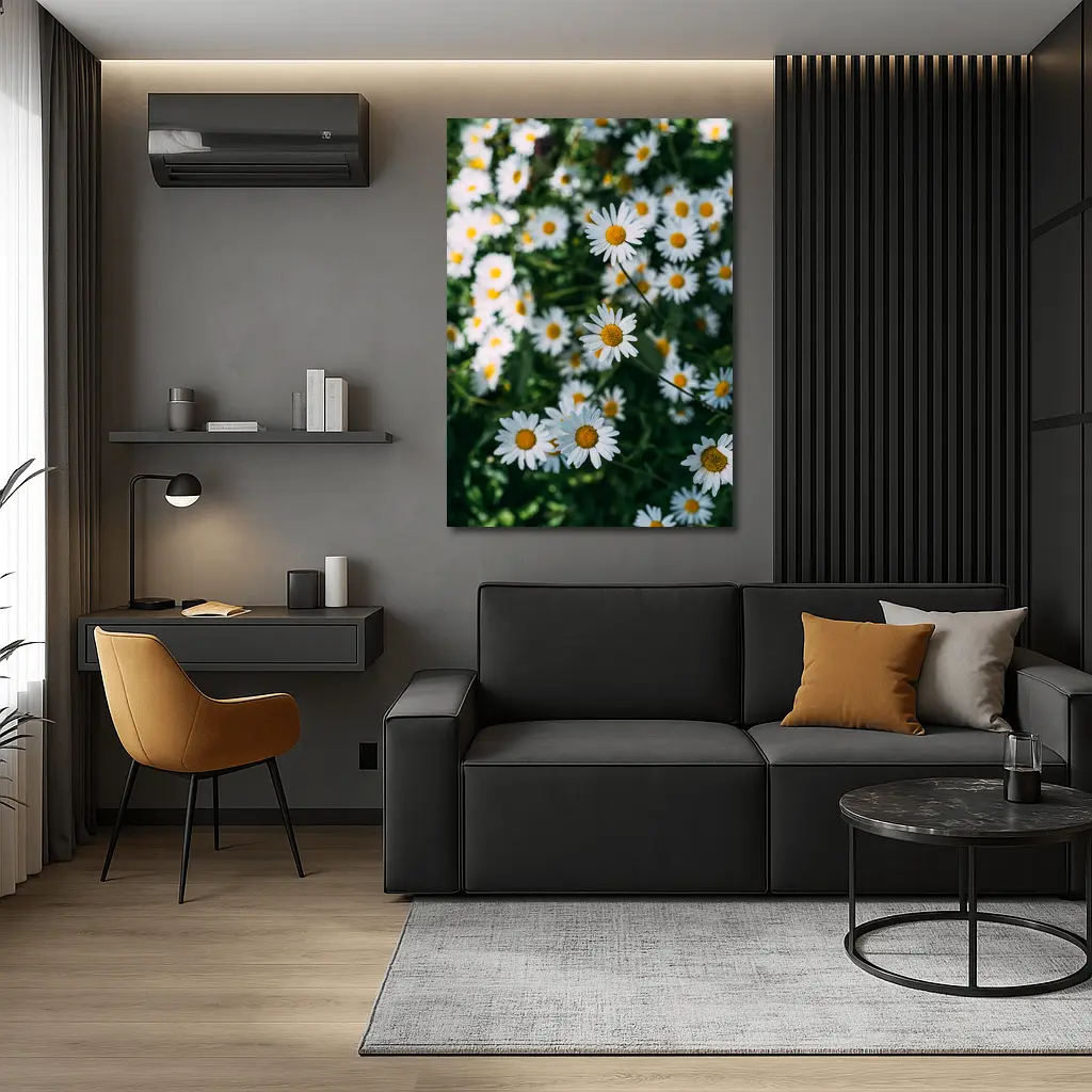 White Daisies Blooming Over Green Garden – Wall Art
